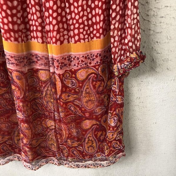 Paul Ropp Dress Womens Size 3 Red White Polka Dot Paisley Boho Rayon Indonesia - Picture 10 of 16